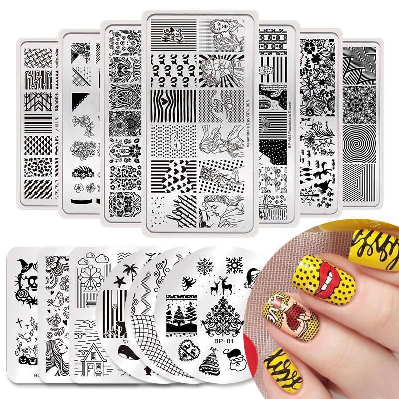 Geboren Pretty Nail Stempelen Platen Set Bloem Gemetory Diy Afbeelding Afdrukken Stencil Tool Nail Stempelen Template Met Stamper