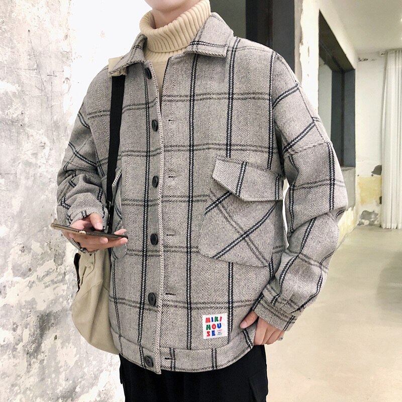 Veste de neige en treillis pour homme épaississement peigné mélange de laine en vrac Trench pardessus manteau de vêtements rembourrés de coton en cachemire pour homme M-3XL: gray / 3XL