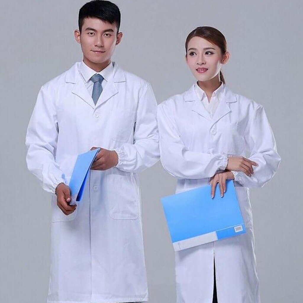 Doctor's Clothing Pure White Lab Coats Lapel Collar Button Down Unisex Long Sleeve Hospital uniform