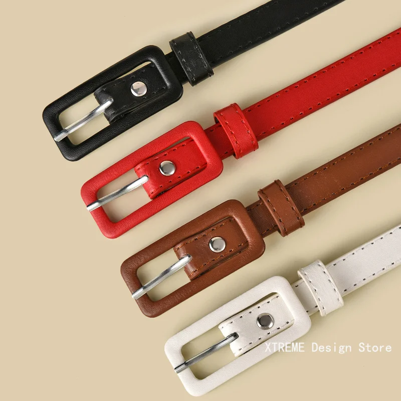 Cinturón delgado para mujer, hebilla de Pin de cabeza cuadrada, cinturón de cintura elástico, hebilla de Jeans, cinturones estrechos simples