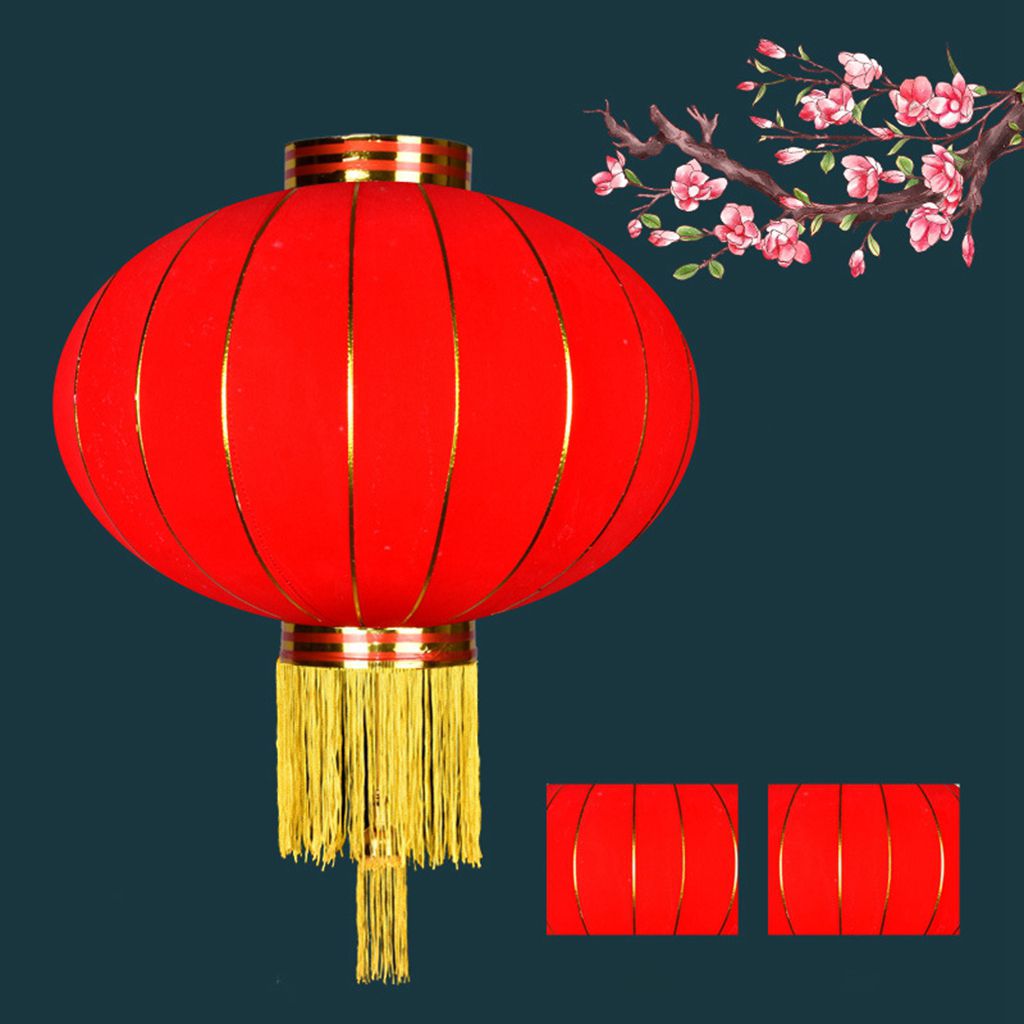 Farol de tela flocado rojo de 38cm de diámetro para exteriores, decoración de Festival de Primavera china, farol de Navidad para decoración del hogar: 5