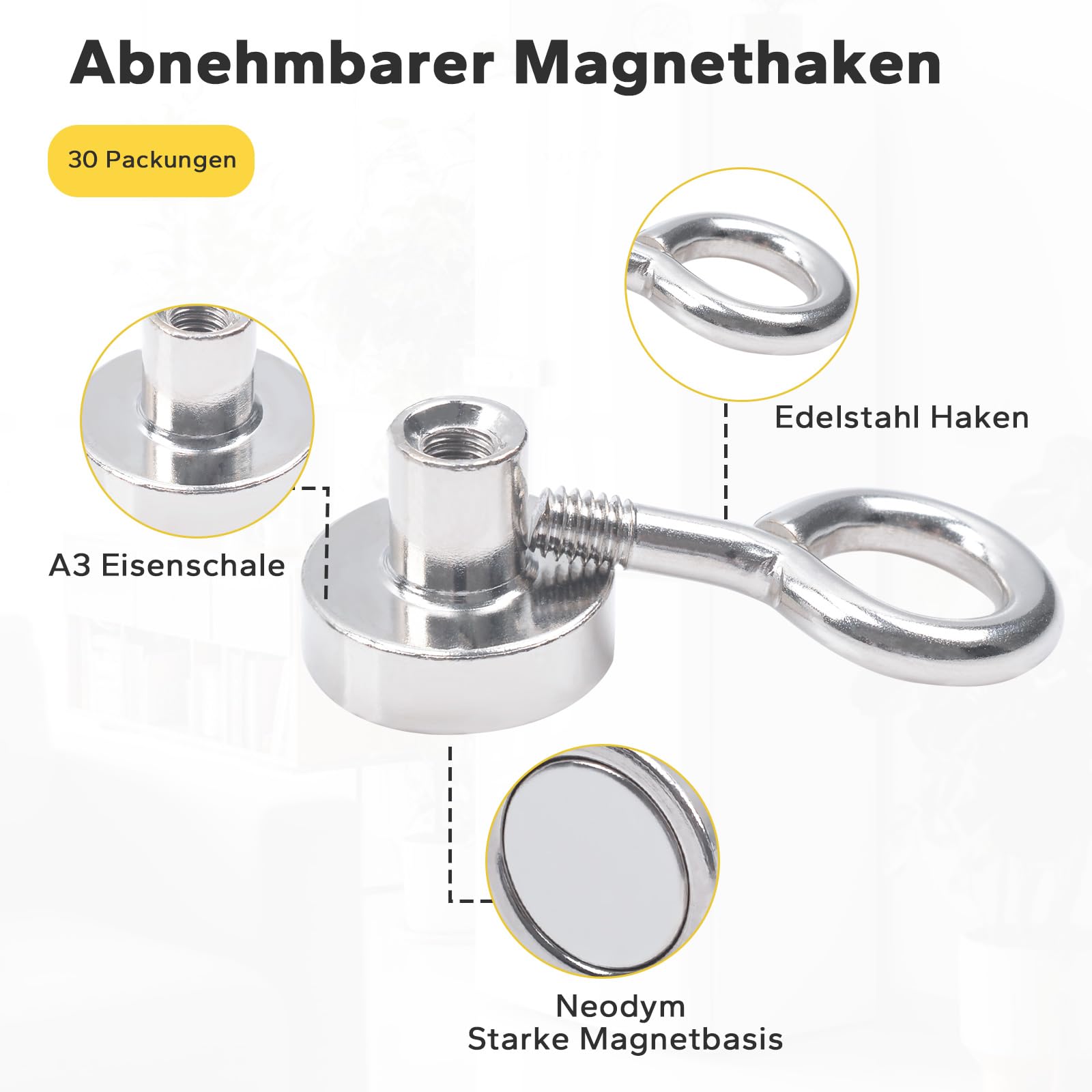 16 mm Magnet haken, extra starke Neodym-Magnet haken, Zugkraft 7 kg Ösen Magnet Magnet mit Haken für Camping