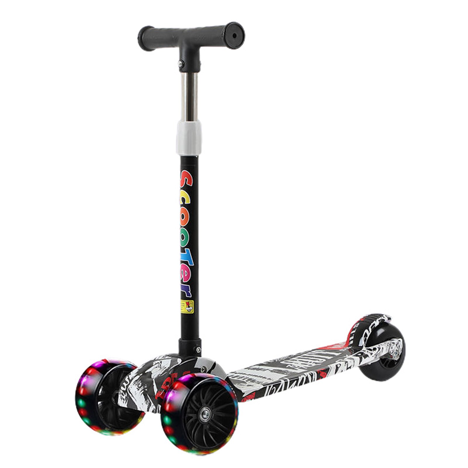 3 Kleuren Kinderen Opvouwbare Scooter Met 3 Licht Up Wielen Verstelbare Buis Graffiti Scooter Lichtgevende Fietsen Speelgoed Voor Meisjes Jongens: Black