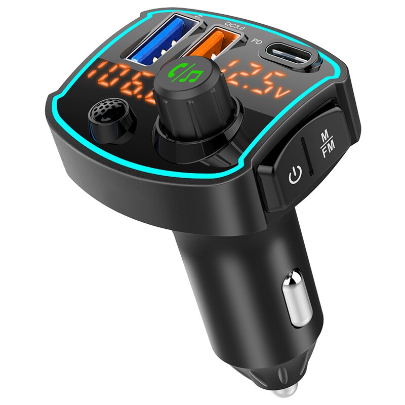 Receptor con Bluetooth para coche, transmisor FM manos libres, reproductor de música mp3, modulador, USB Dual, QC3.0, PD18W, carga rápida, disco en U, novedad de 5,0