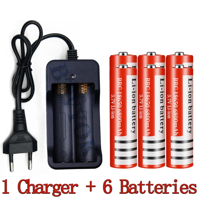 6800mAh Capacity Rechargeable Battery 18650 Battery 3.7V Li-ion Rechargeable Battery For Flashlight Torch Battery+Charger: Yellow
