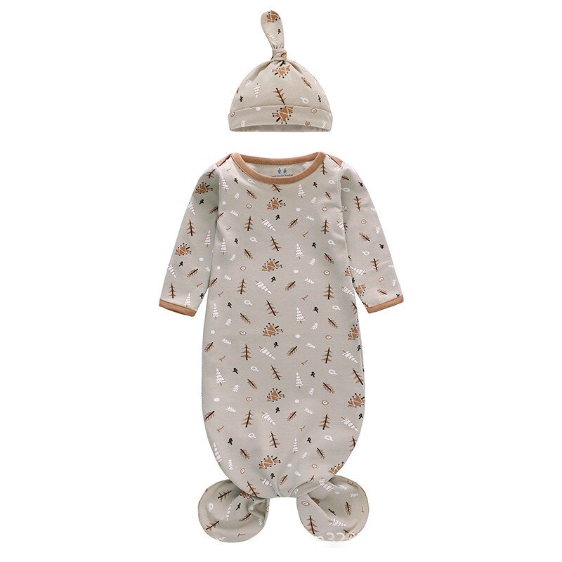 Saco de dormir anudado para bebé, ropa de dormir de algodón para el sueño de bebé recién nacido, de manga larga, con sombrero para niña y niño de 0 a 12 meses: tree