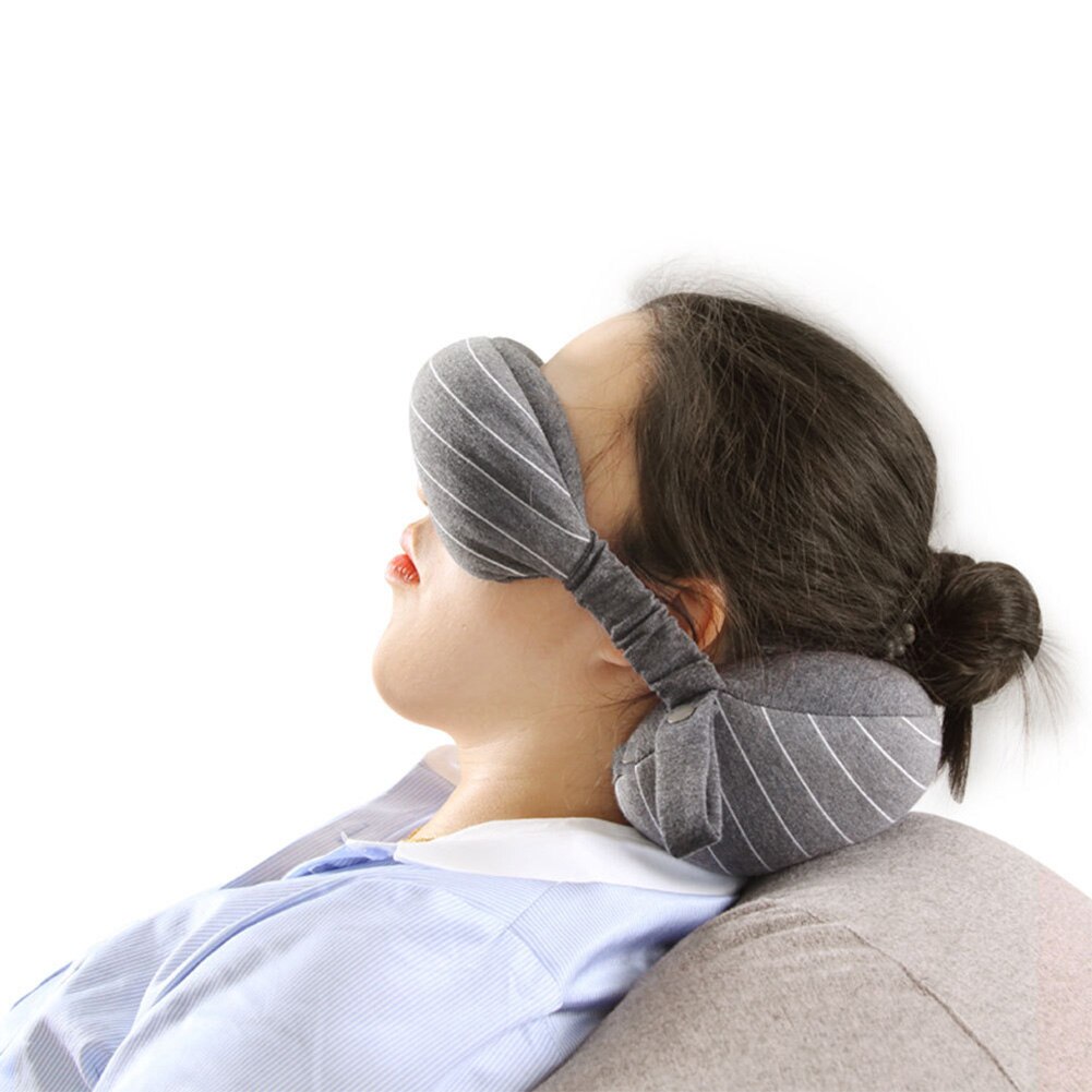 Katoen 2 In 1 Grey Reizen Nekkussen & Oogmasker & Opbergtas Met Handvat Oogmasker Reizen Kussen draagbare Reizen Kantoor Rust
