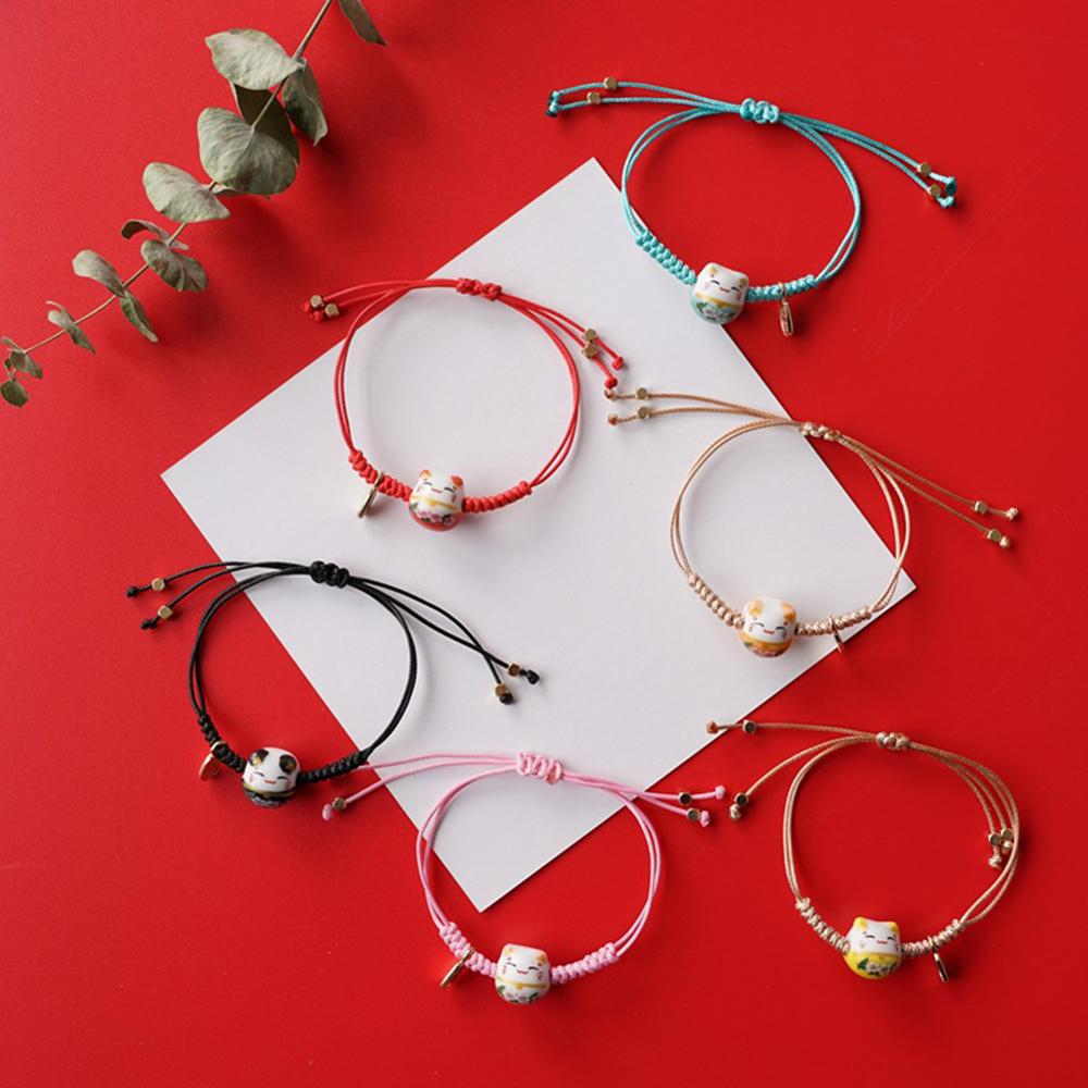 Handgemaakte String Kleurrijke Touw Lucky Cat Verstelbare Armband Voor Vrouwen Meisjes Verjaardag Zoete Kwastje Mode Armbanden Femme