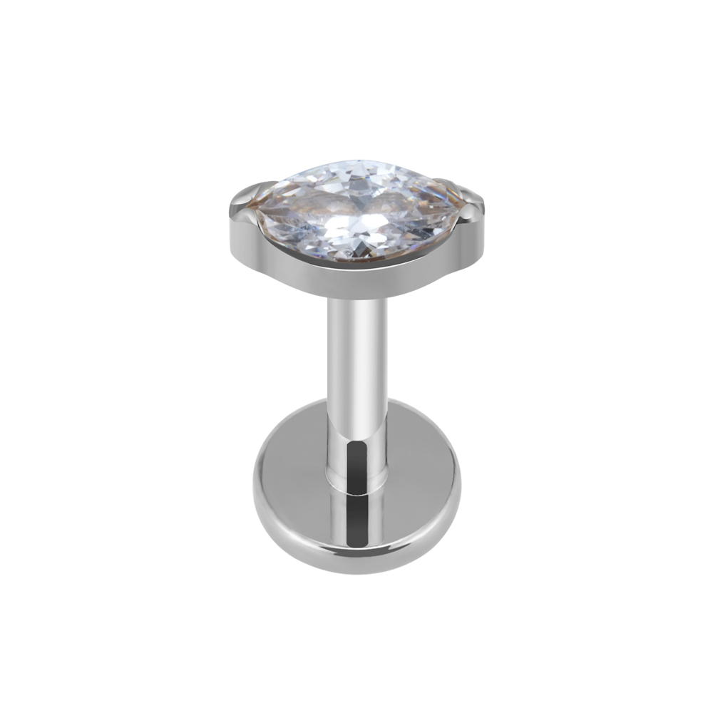 ASTM F136 Titane Unique Minuscule Marquise CZ Filetage Interne Dos Plat Labret Hélix Tragus Perçant Labret: Titanium Clear CZ