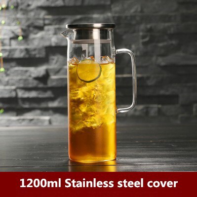 Kaldt glass vannflaske krukke vannkoker gjennomsiktig stor kapasitet varmebestandig vannkanne med håndtak tekanne beholder 1.0 l 1.2l 1.5l