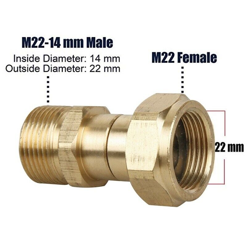 M22 14mm kierre painepesurin kääntyvä nivel mutka vapaa vakioliitin letkun sovitus metriikka  m22 14mm uros  + m22 naaras kääntyvä