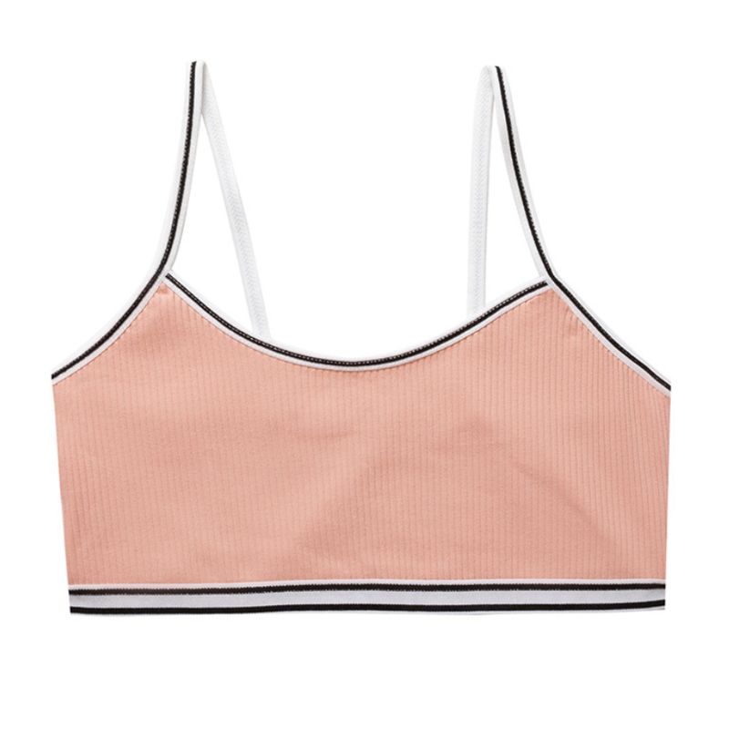 Teenage Puberty Girl Sweet Candy Color Sport Training Bra Underwear Striped Patchwork Thread Ribbed Wireless Bralette Vest 8-16T: 8