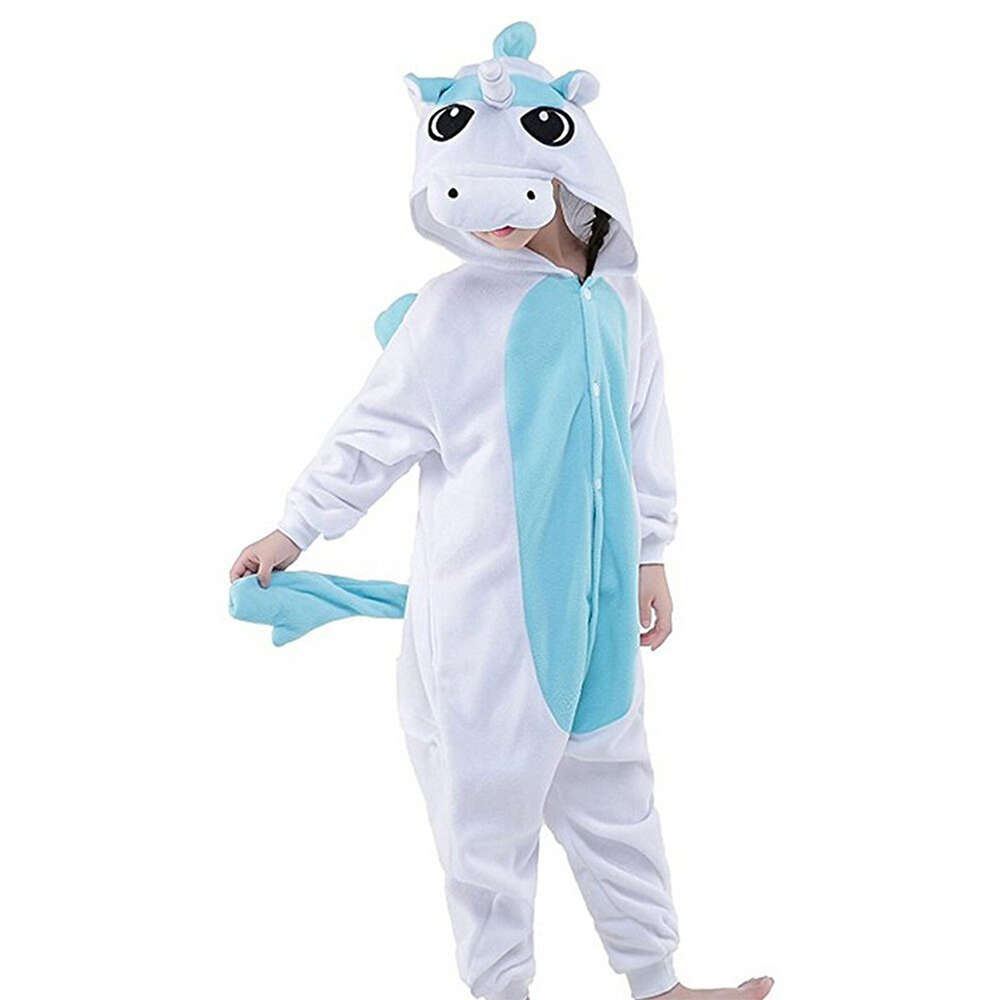 Pijama de unicornio azul con alas, mono con capucha para niños, ropa de dormir