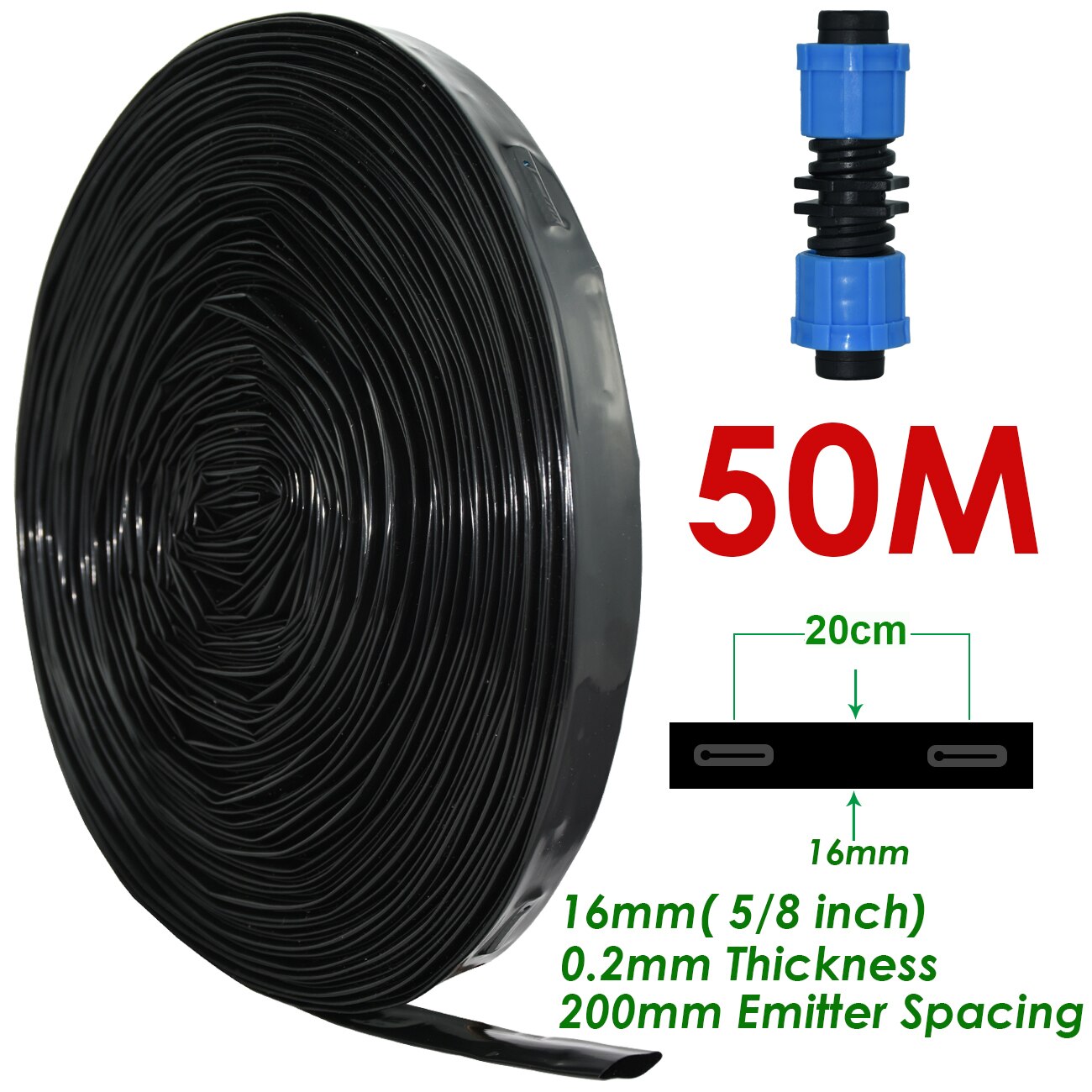 KESLA 20-150M 5/8 ''16mm 0.2mm gruba taśma kroplująca robić nawadniania 8mil 20cm emiter Dripper odstępy szklarnia ogród podłącz twardy wąż: KSL01-KIT142A-50M