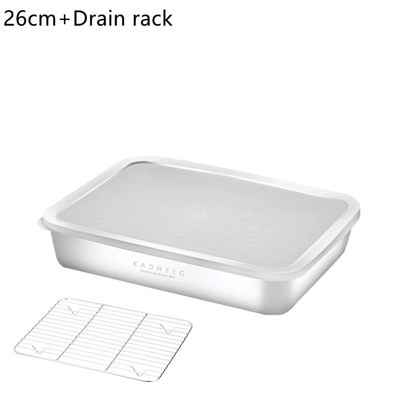 304 Stainless Steel Food Storage Box Refrigerator Food Storage Containers With Lid For Vegetable Fruit Meat Fresh Box Organizer: 26cm with rack