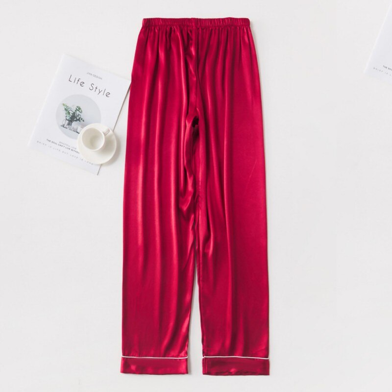 Mannen Pyjama Zijde Toevallige Slaap Bodems Losse Homewear Broek Thuis Broek Heren Nachtkleding Broek: Rood / Xxxl