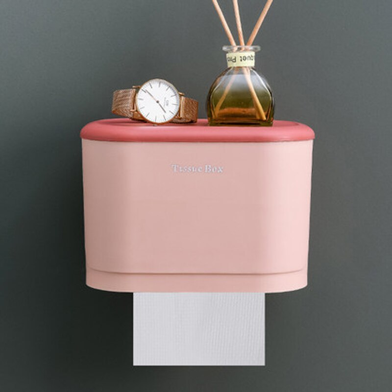 Waterproof Toilet Paper Holder Wall Mounted Toilet Paper Tray Roll Paper Tube Storage Box Tray Tissue Box Shelf Bathroom: Pink-B