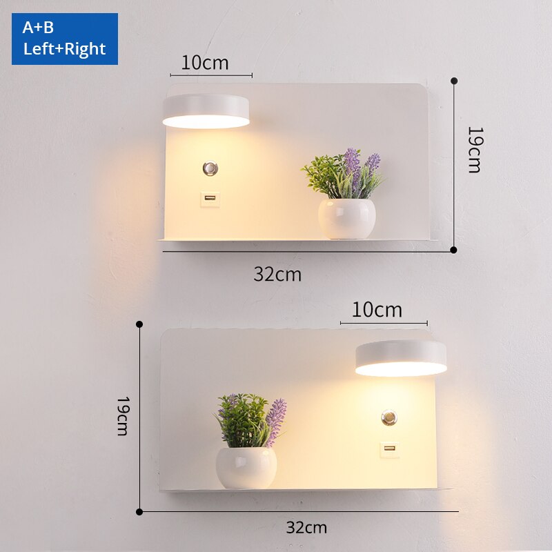 Led væglamper med kontakt og usb interface hvid sort lampe armatur gang gang belysning kunst armatur wandlamp