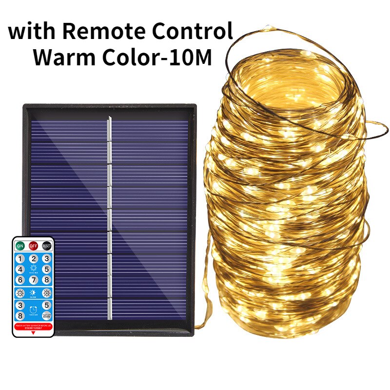 Long Solar String Lights Outdoor Waterproof Solar Powered Fairy Lights LED Copper Wire Twinkle Decorative Garden Tree Christmas: RC MODE-Warm-10M