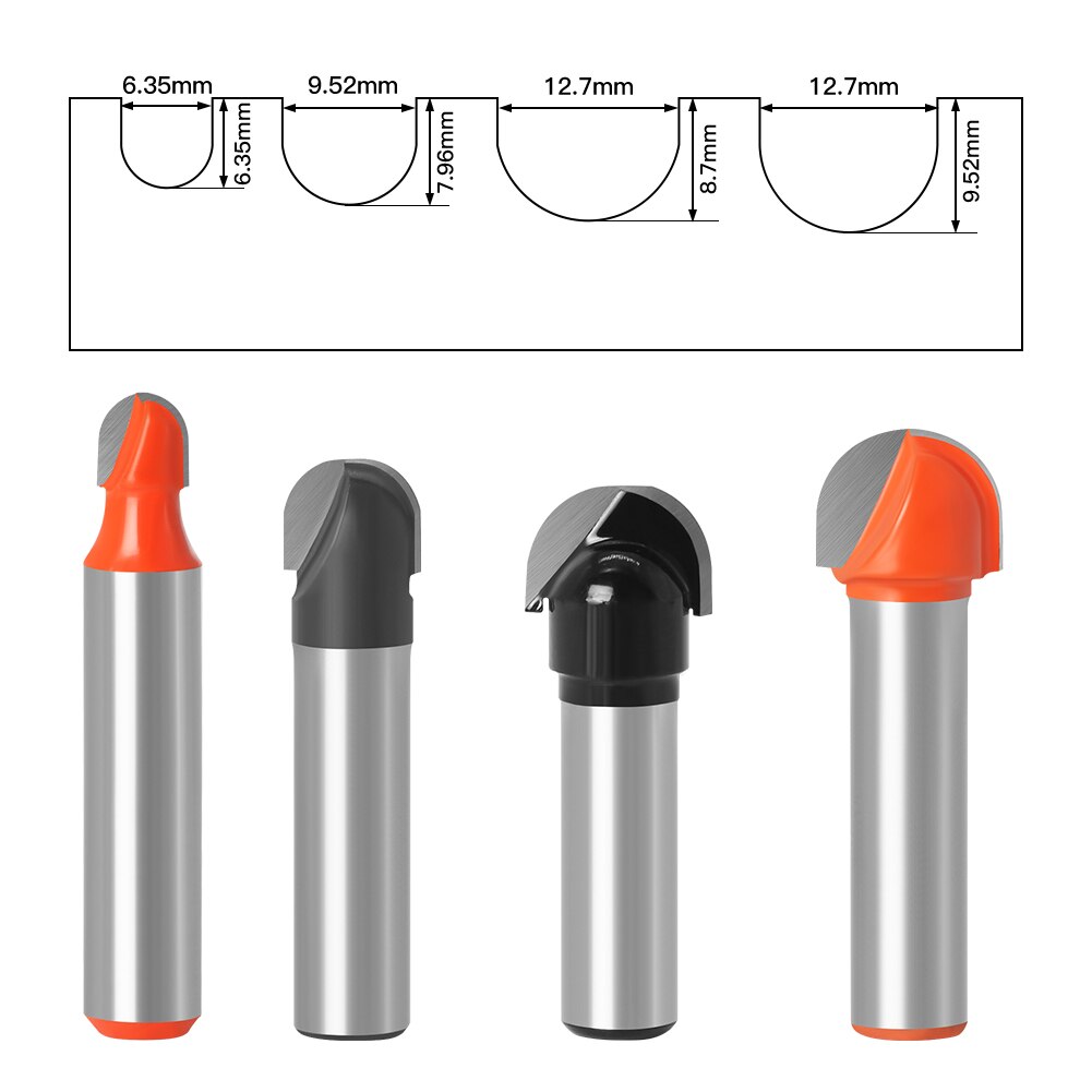 1pc 8mm Shank Ball Nose End Mill Round Nose Cove CNC Milling Bit Radius Core Box Solid Carbide Router Bit Tools