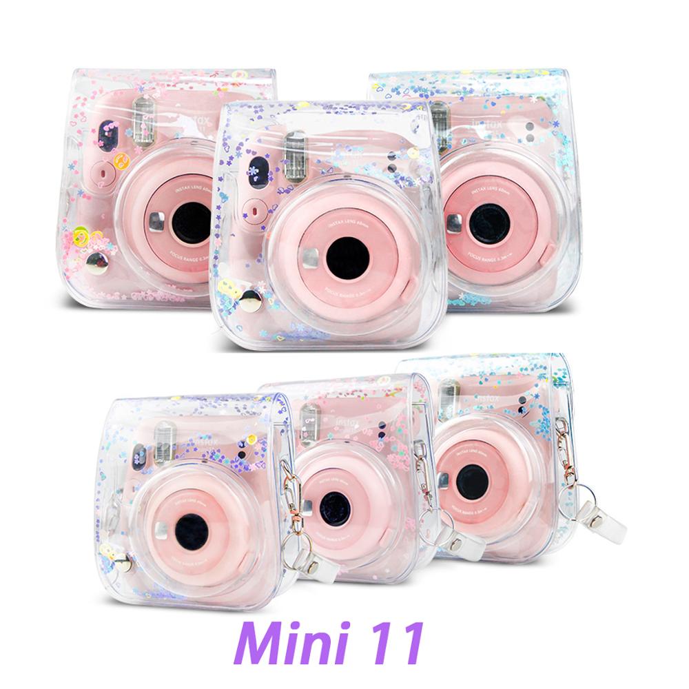 Gjennomsiktig pvc kvikksand veskebeskyttelse søt kameraveske veske pu til fuji instax mini 11 veske