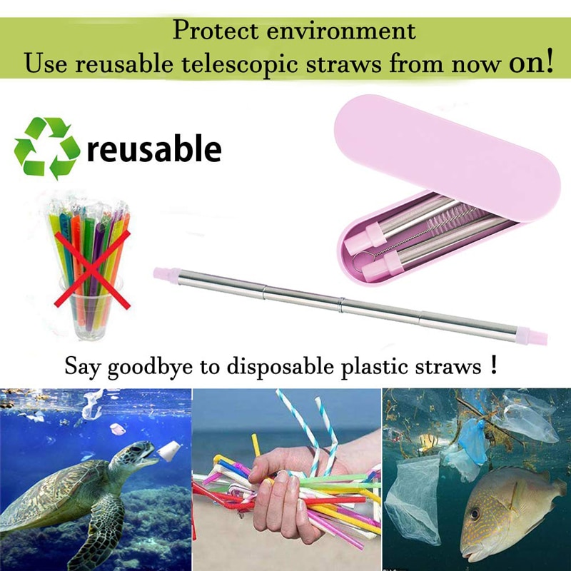 Telescopic Drinking Straw Collapsible Straw Foldable Reusable Metal Straw With Keychain Hole for Travel Outdoor Bar Accessories