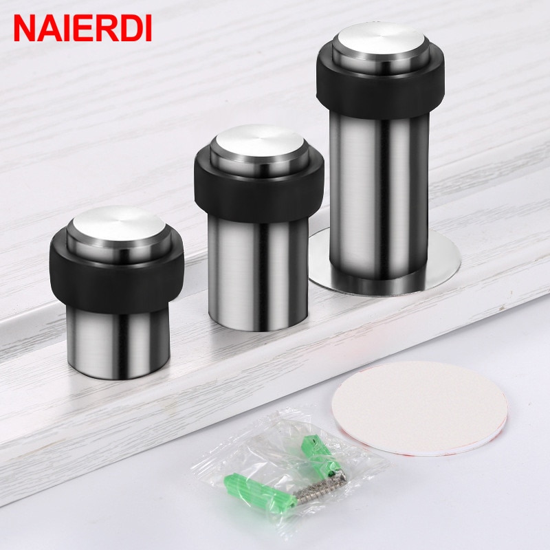 NAIERDI 4PCS Stainless Steel Door Stopper Door Protective Anti-Collision Self Adhesive Round Door Stops Wall Protector Hardware