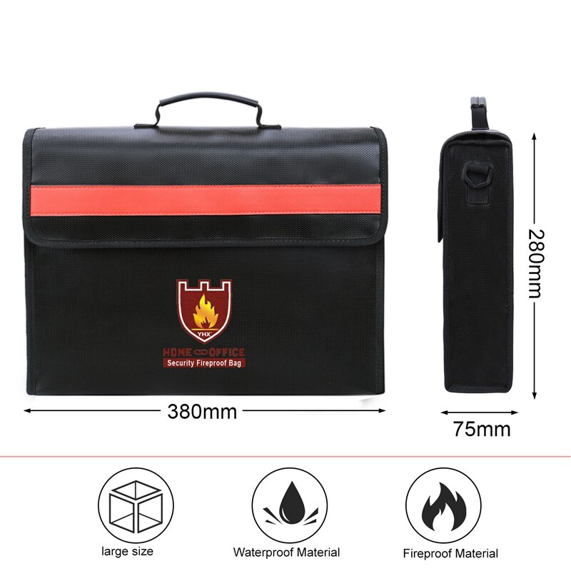 Fireproof Document Bag Non-Itchy Fiberglass Cloth Waterproof Holder With Shoulder Strap Handle Bag