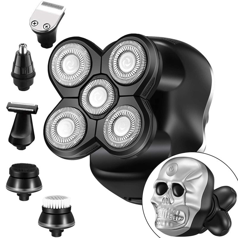 Skull Shaver Electric Shavers For Men Bald Head Shaver Shaving Razors Rechargeable Cordless Rotary Shaver Electric Shave: Silver USB