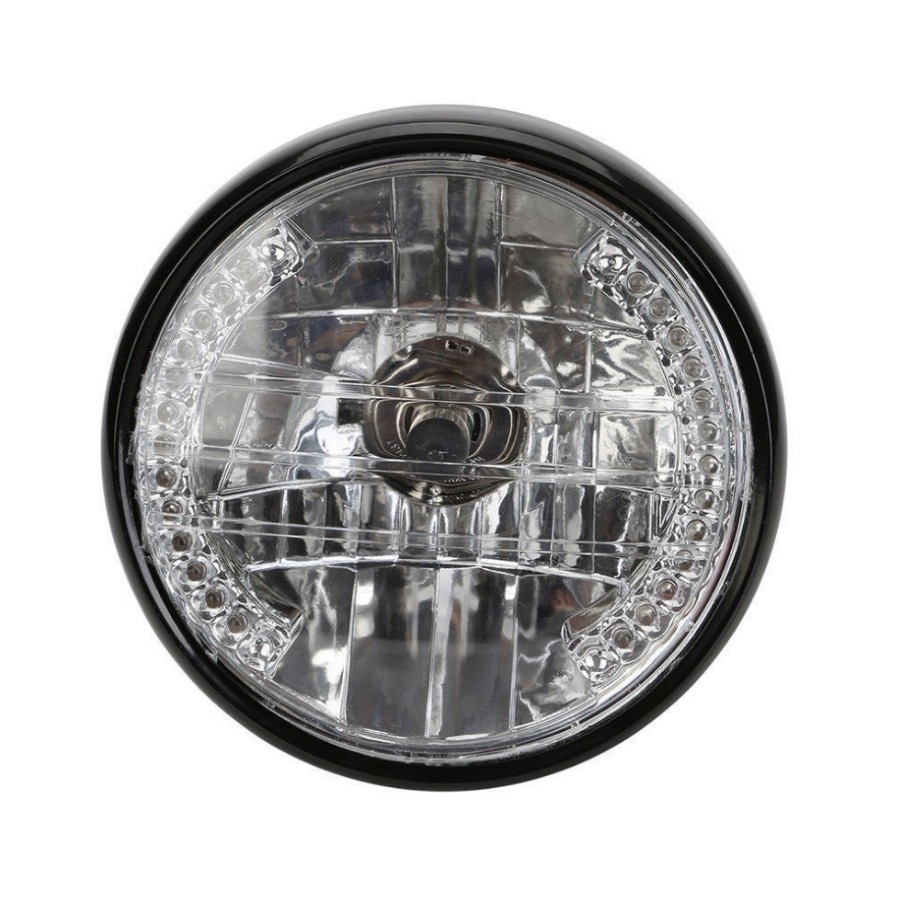 7" Motorcycle Headlight Lamp Amber LED Turn Signal Indicator With Bracket For Harley Chopper Cafe Racer Bobber