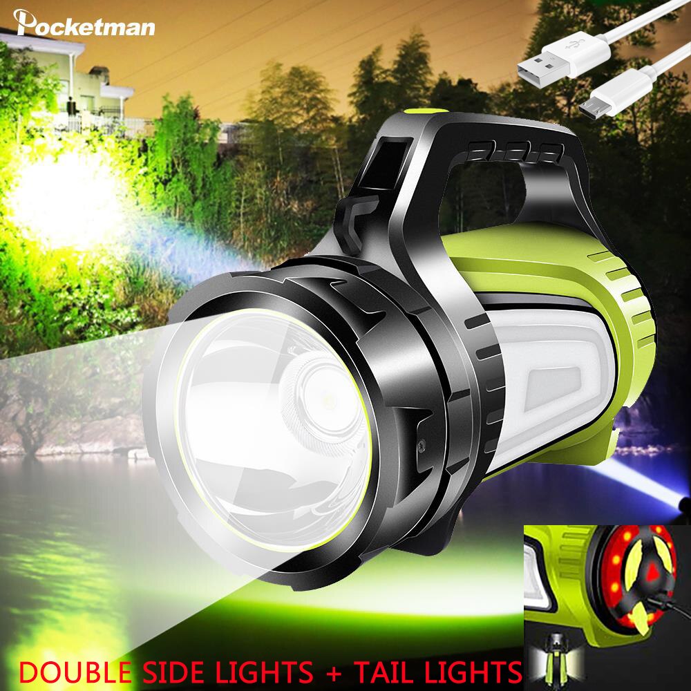 200W Portable Spotlight Long Battery Life Searchlight Rechargeable Flashlight Waterproof Torch Lantern Camping Lamp Light