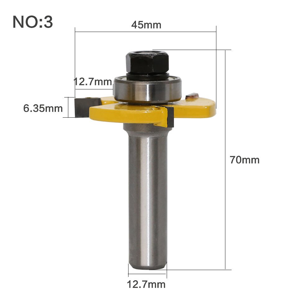 Toupie à tige de 1/2 "Biscuit à tige de 12mm, assemblage à fente Joint, outil de coupe du bois, mèches de toupie pour le travail du bois 1 pièce: NO3 / 12.7mm shank