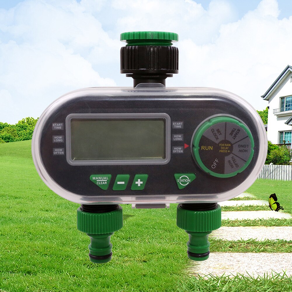 2 Ports Digital Water Timer Electronic Solenoid Valve Irrigation Controller with Delay Function for Auto/Manual Garden Watering