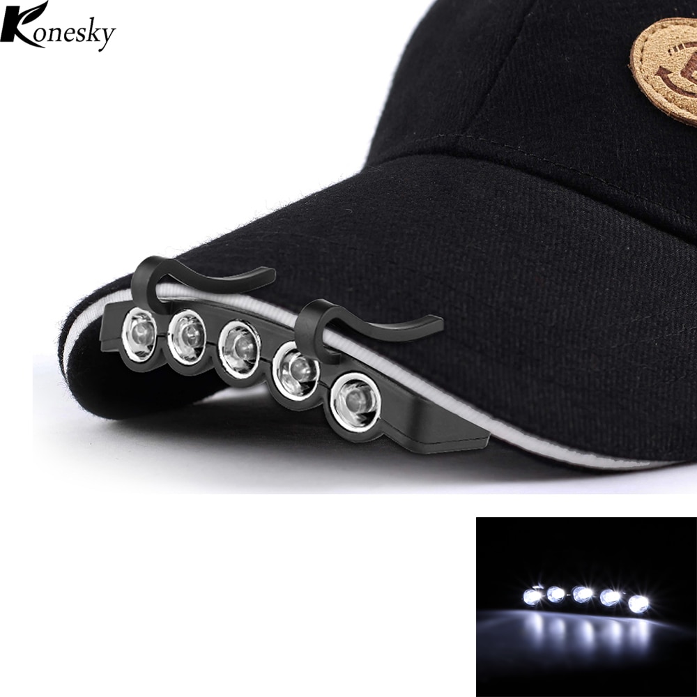 Konesky Clip-On 5 LED Koplamp Lights handsfree Cap Hoed Clip Koplamp Flash/Steady OP