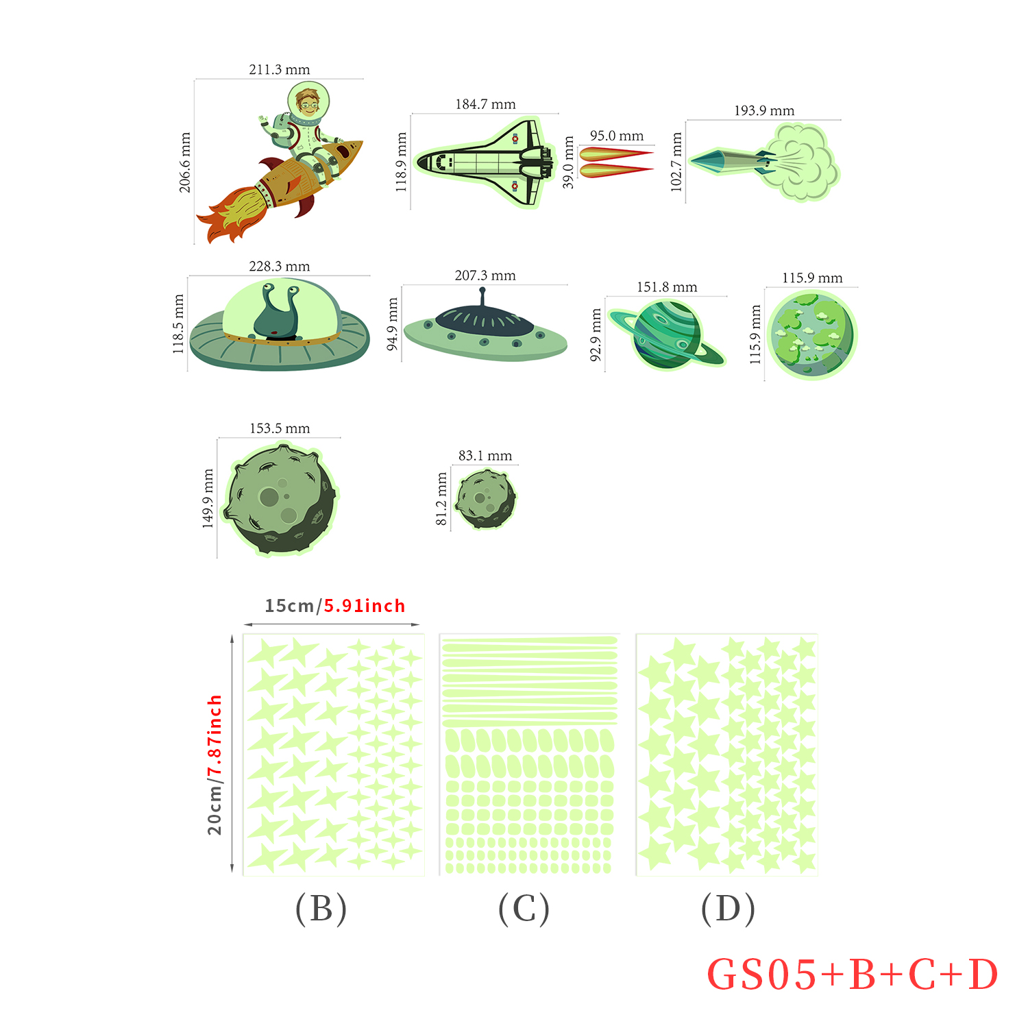 Cartoon Glow In The Dark Stickers Lichtgevende Eenhoorn 3d Muursticker Voor Kinderkamer Woonkamer Slaapkamer Decoratie Thuis Decals: GS-05