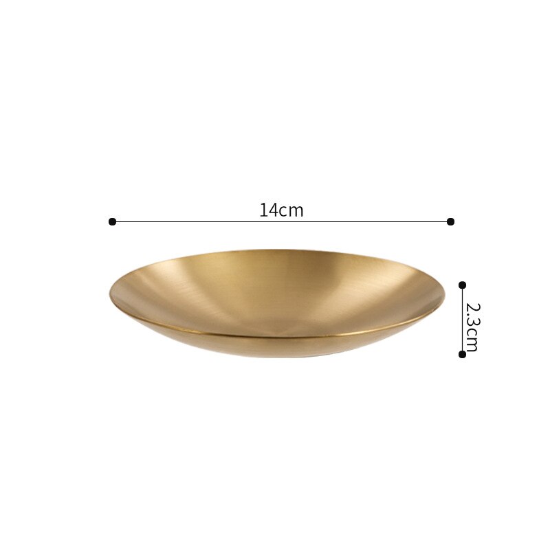 1Pc Stainless Steel Round Sauce Dish Seasoning Plate Kimchi Bowl Korean Soy Dish Snack Dessert Dishes Kitchen Supplies: Gold 14cm