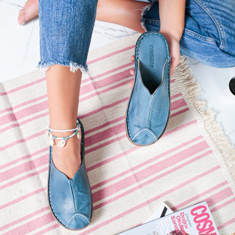 Dames muiltjes platte sandalen sandaal vrouwelijke lage hak slippers zomer slippers vrouwen ronde neus riet geweven strandschoenen