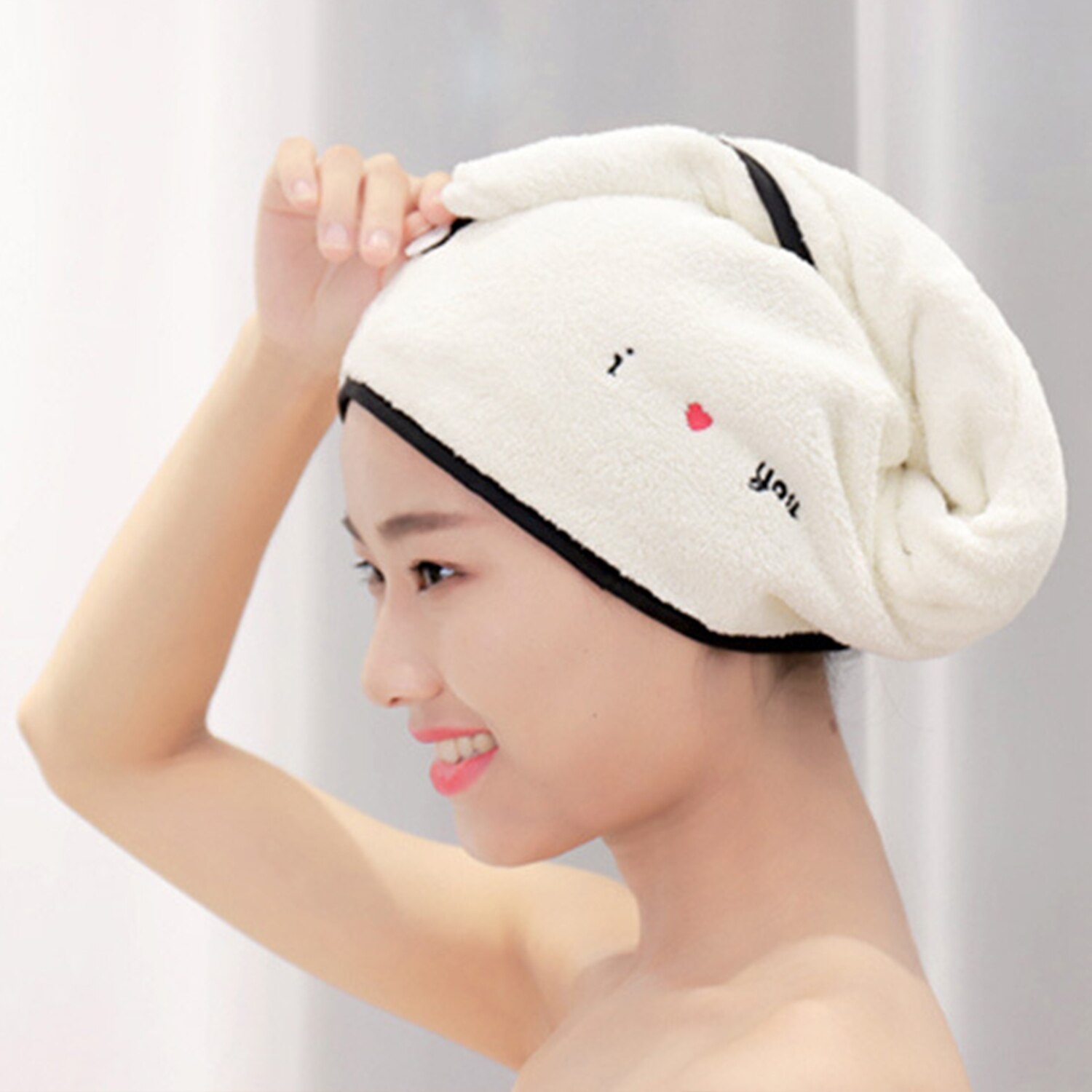 Badhanddoek Wrap Coral Fleece Sneldrogende Handdoek Cap Hoed Zacht Water Absorberende Haar Handdoek Wrap Douche Cap Met Knop voor Lady