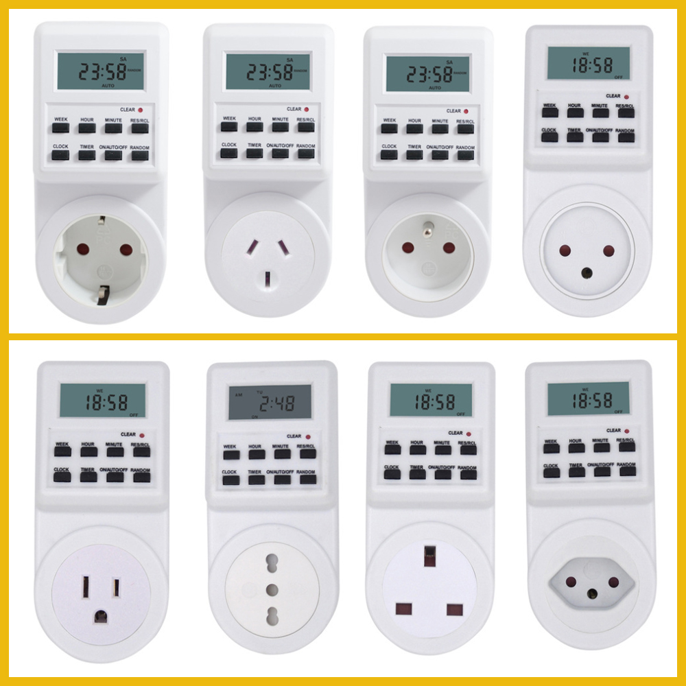 EU UK US FR BR Plug Digital Weekly Programmable Electrical Wall Plug-in Power Socket Timer Switch Outlet Time Clock 220V 110V AC
