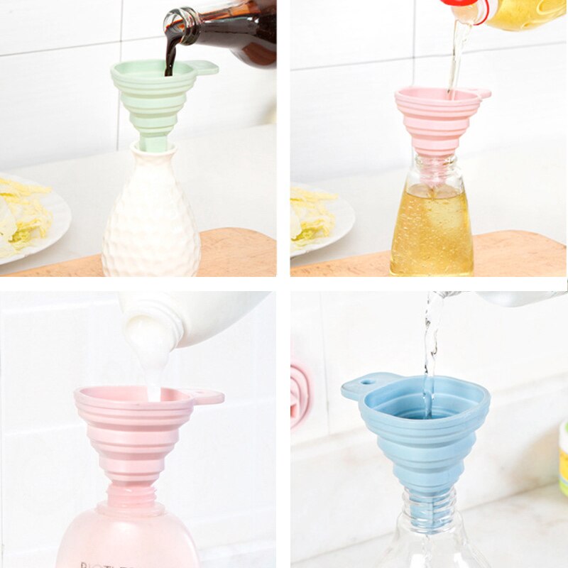 Food Grade Silicone Gel Folding Funnel Foldable Telescopic Long Neck Funnel Liquid Filling Kitchen Tools