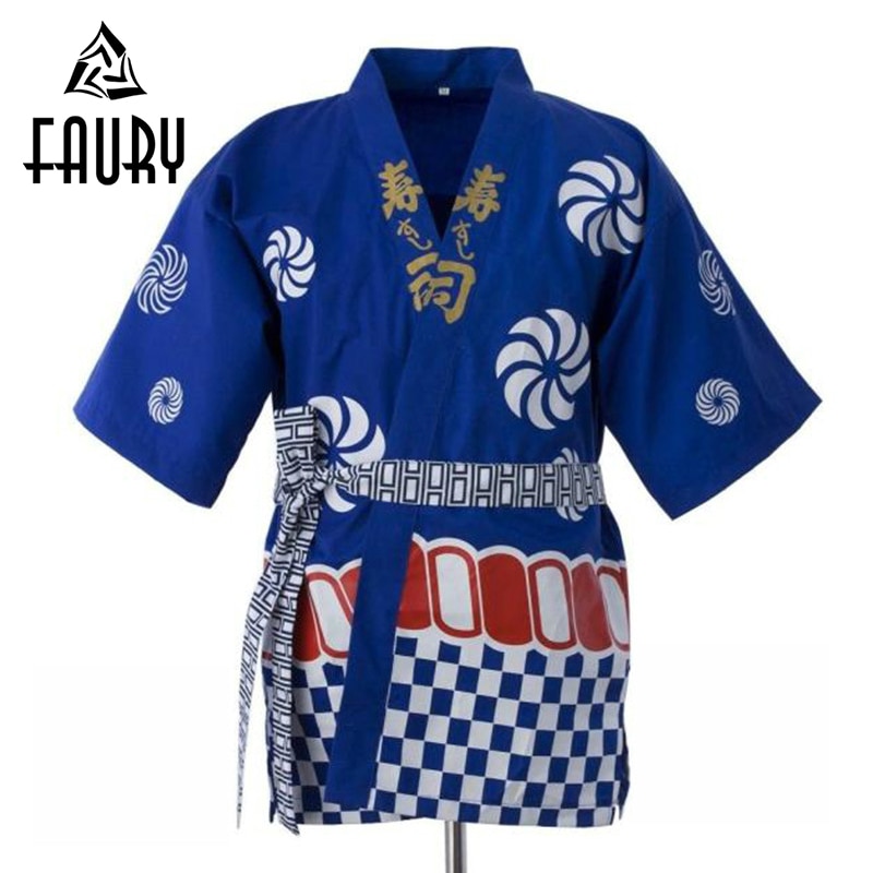 Cocina japonesa restaurante Sushi Chef uniformes manga corta Kimono ropa de trabajo servicio de comida cocina chaqueta monos Tops