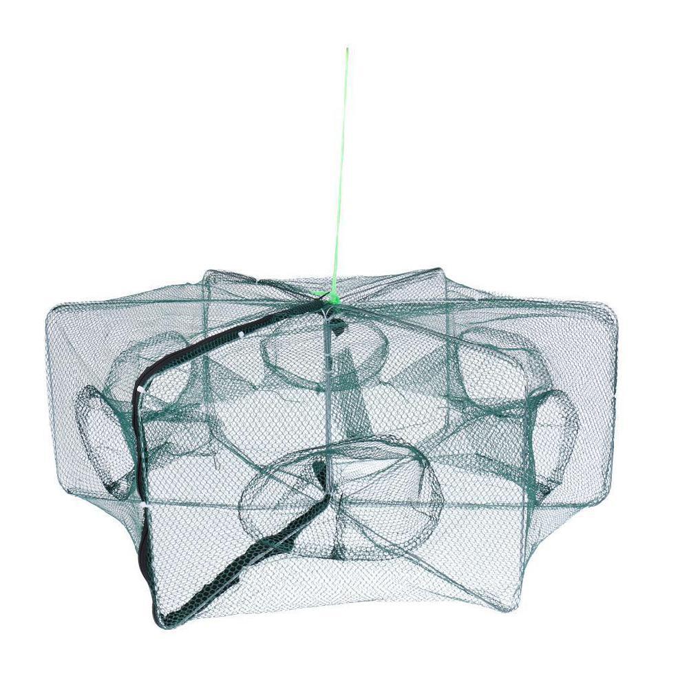 Hexagone plié 6 trous pêche automatique piège à crevettes filet de pêche poisson crevettes vairon crabe appâts fonte maille piège