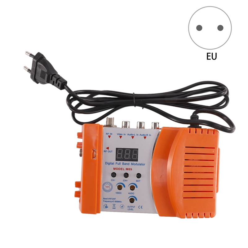M69 Digital VHF UHF RF modulador AV a RF AVto TV Convertidor adaptador (naranja enchufe de la UE)