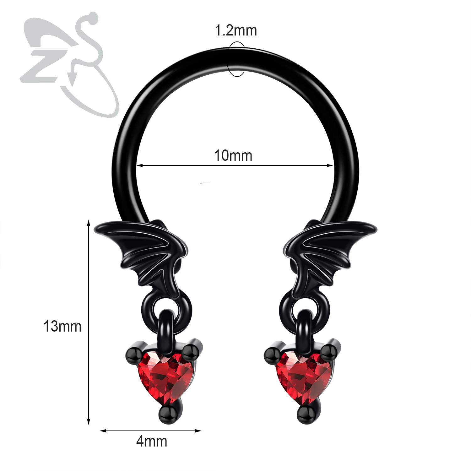 ZS 1PC serpent citrouille chauve-souris nez Piercing couleur noire Septum anneau acier inoxydable nez Clicker oreille Helix Cartilage Piercings 16G: Plaqué platine