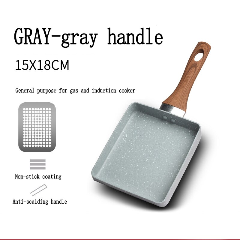 Stainless Steel Frying Pan Tortilla Omelette Japanese-Style Non-Stick Pan Breakfast Rectangular Induction Cooker Gas Appliance: 1pc gray 15x18cm