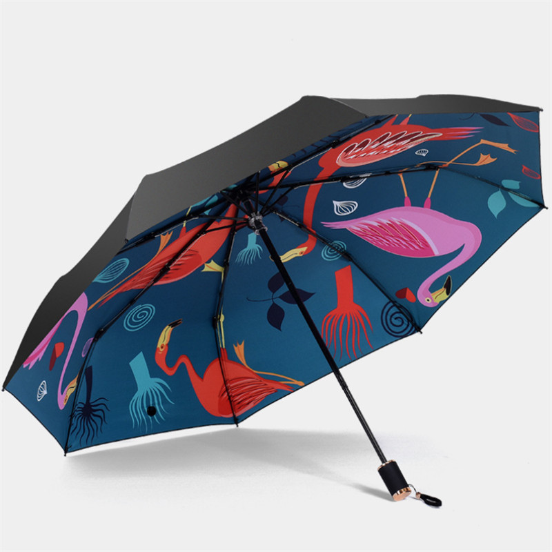 Farverig flamingo mønster paraply uv beskyttelse vindtæt folde kompakt udendørs rejse sol regn paraplyer paraplyer: C
