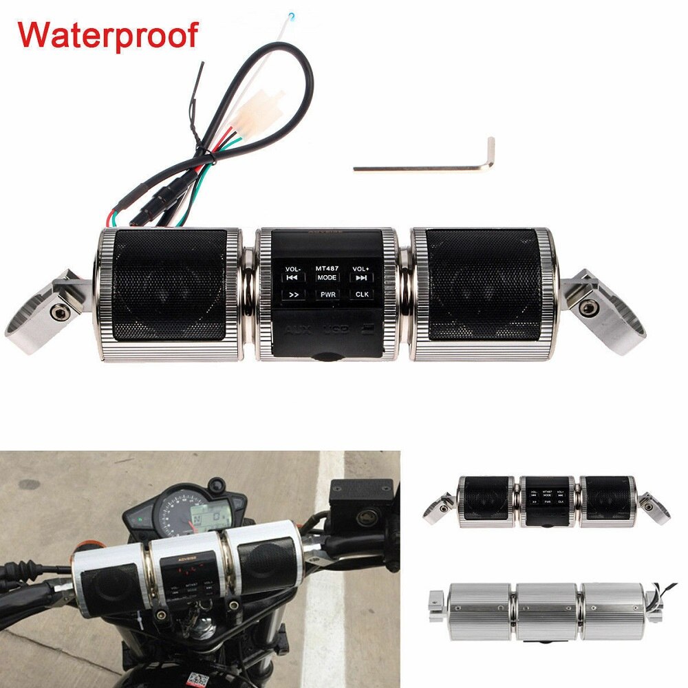 Black Radio System Stereo Handlebar Speaker Waterproof Bluetooth Motorcycle MP3 FM Radio Player Stereo Speakers