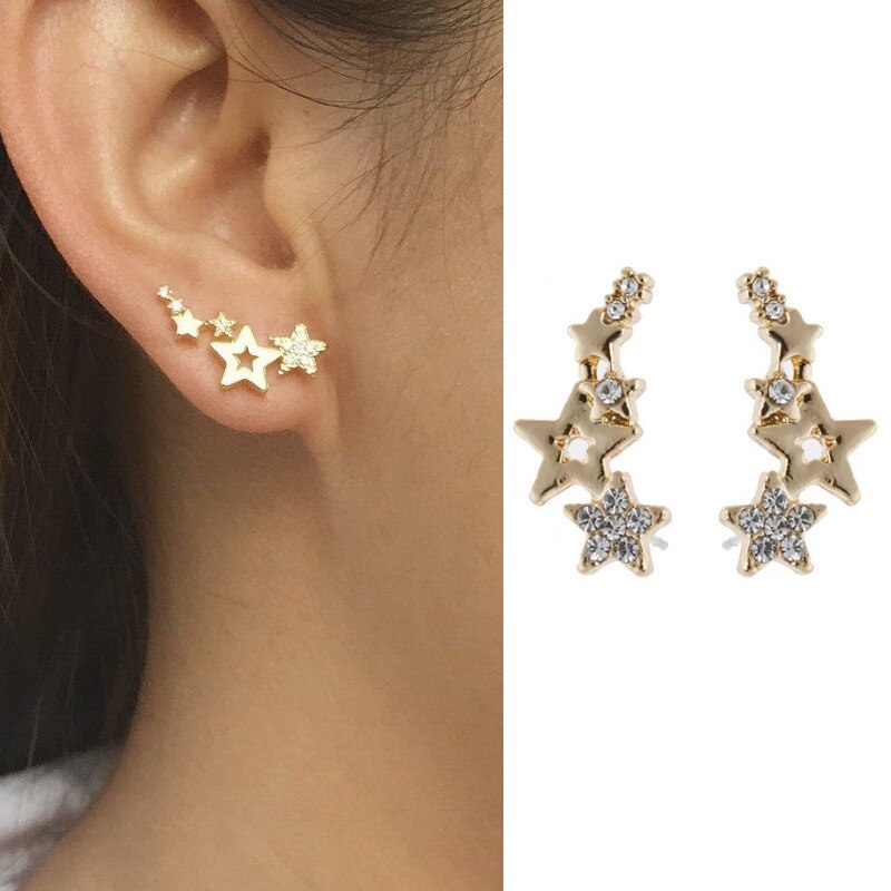 Pendientes con forma de estrella para niñas, aretes de circonita de Color dorado y plateado, exquisitos, joyería de verano