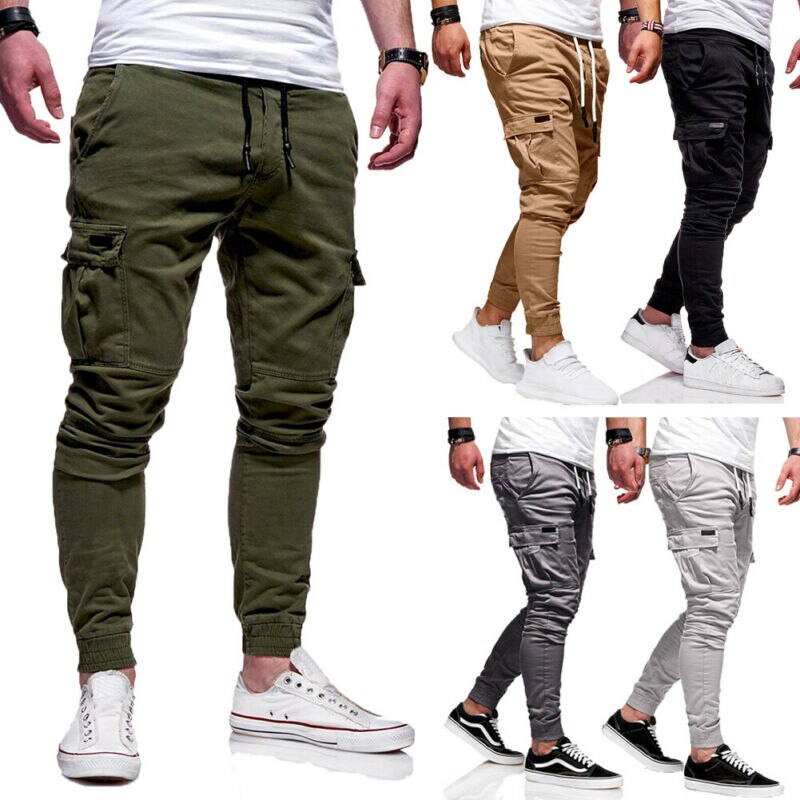 Popular Men's Slim Fit Urban Straight Leg Trousers Casual Pencil Jogger Cargo Long Pants