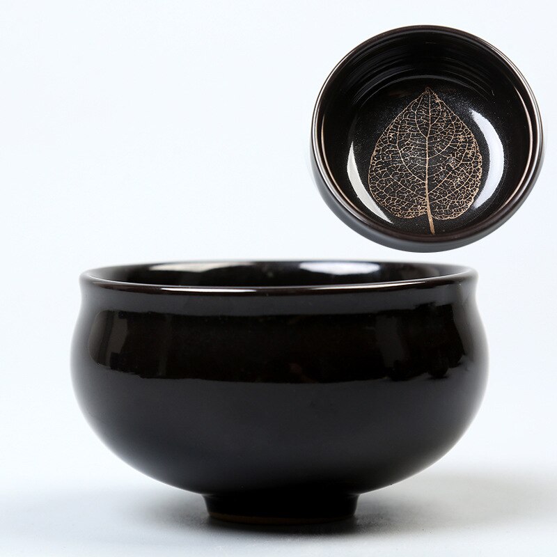 Tasse à thé créative en céramique noir Tianmu tasse à thé papier fleur d'or tasse à haute température avec ménage Kung Fu tasse à thé: A08
